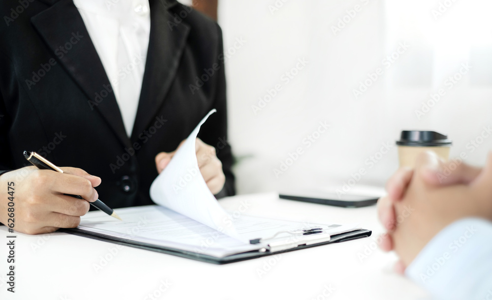 HR Manager talks to job applicants for job interviews about careers and Her personal history in the company. Employment and Recruitment concepts HR Manager talks to job applicants for job interviews about careers and Her personal history in the company. Employment and Recruitment concepts