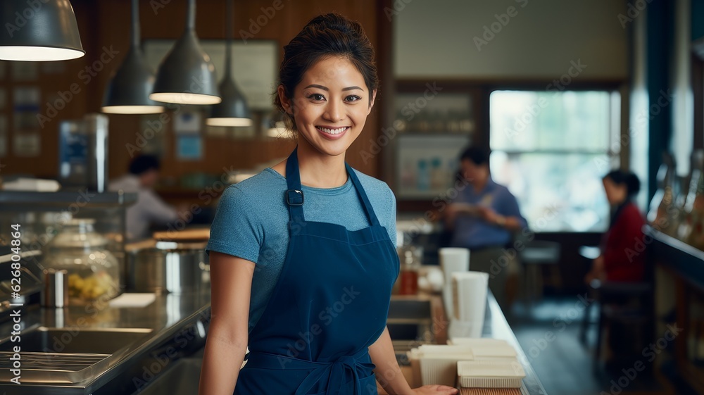 girl seller in a cafe girl seller in a cafe