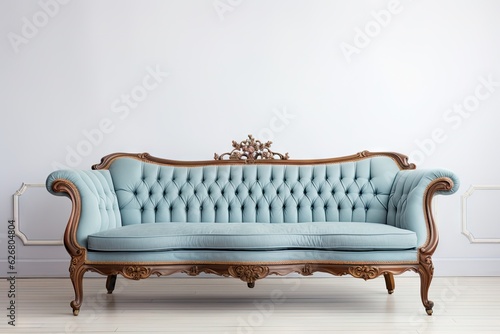 Beautiful antique blue sofa on a light background. Generative AI