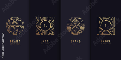 Foto Vector set of logo design templates, brochures, flyers, packaging design in trendy linear art deco, letters in squares