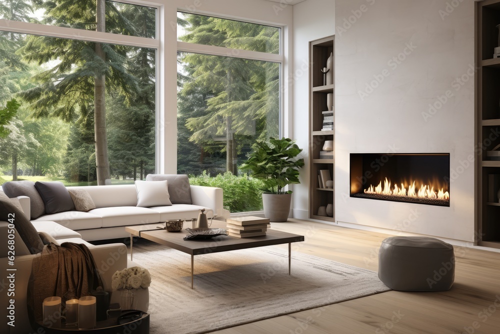 Beautiful Living Room in New Luxury Home with Fireplace Generative AI Beautiful Living Room in New Luxury Home with Fireplace Generative AI