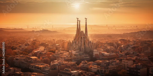 Barcelona at sunset - Generative AI © jovannig