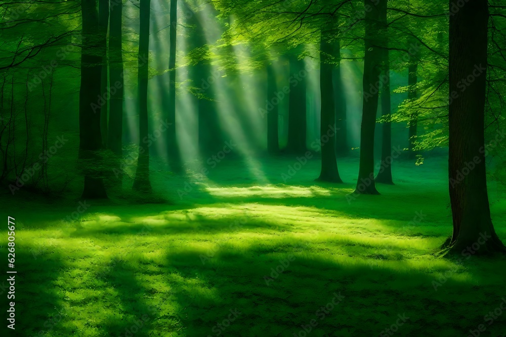 Obraz premium misty forest in the morning generated by AI technology