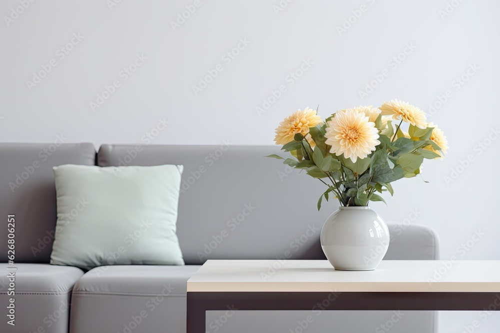 Interior of modern living room with grey sofa workplace Generative AI Interior of modern living room with grey sofa workplace Generative AI
