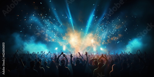Konzert oder Festival mit großer Zuschauermenge die feiert, ai generiert