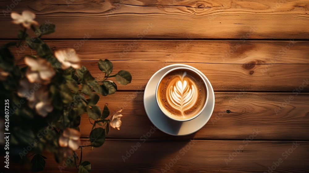 cup of coffee on wooden table. hot cappuccino AI Generated. cup of coffee on wooden table. hot cappuccino AI Generated.