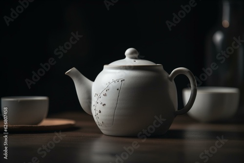 Streamlined teapot made of white clay. Generative AI