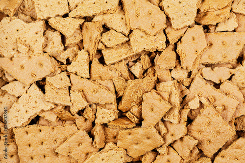 Flat lay of Crunched Graham Crackers make a delicious snack