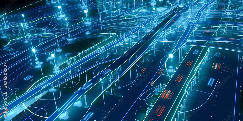 Fototapeta premium Aerial night view of city - Generative AI