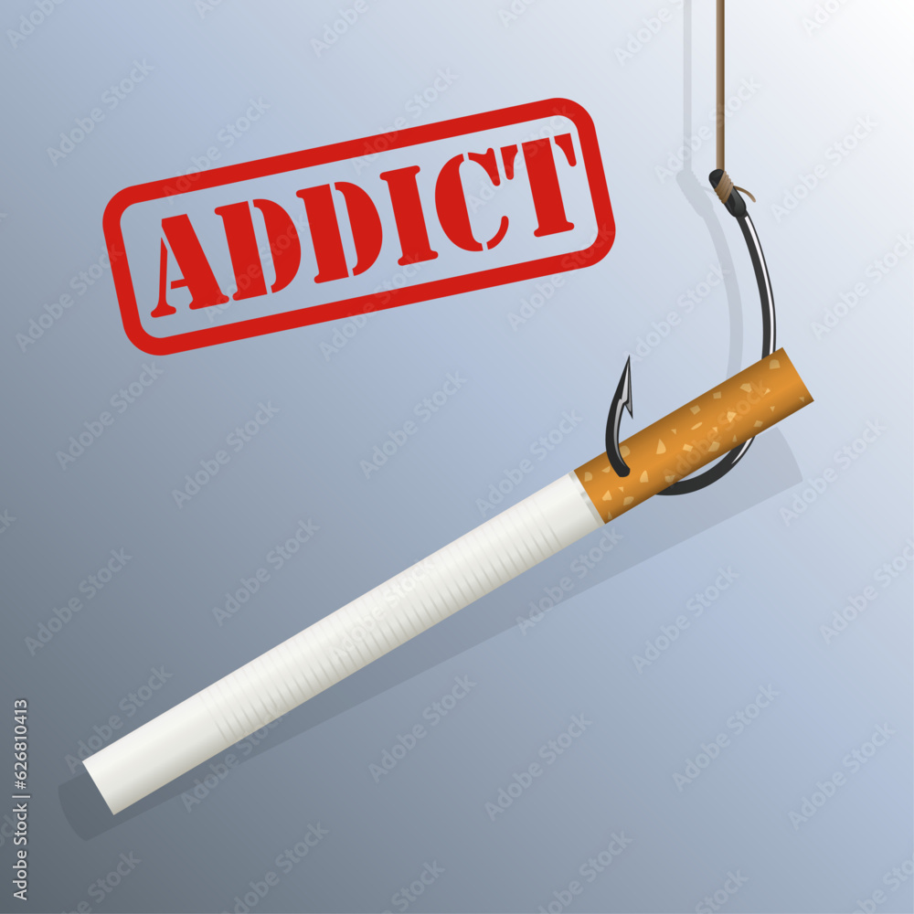 Concept de l’addiction au tabac avec le symbole d’une cigarette ...