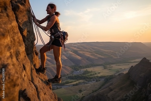 Rock climbing, woman outdoor sport activity