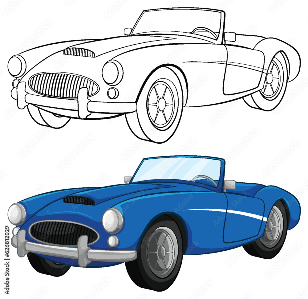 Blue Vintage Convertible Car Coloring Page