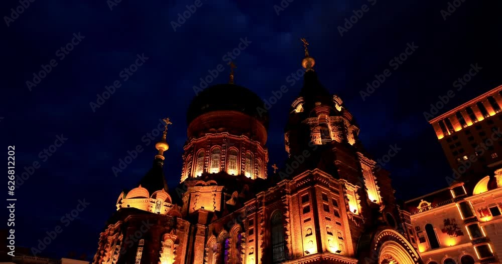 Harbin city view in summer, time lapse at night. Harbin city view in summer, time lapse at night.