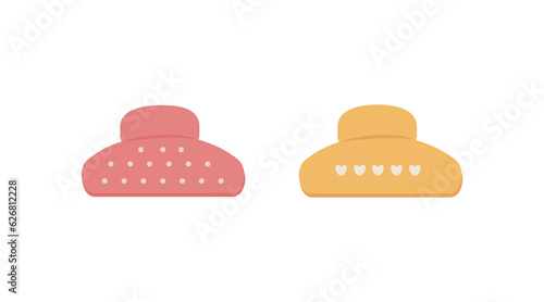 Vector set of hairpins, hair clips.
Women's hairdressing, stylish accessories in yellow and pink, isolated on white background, eps 10