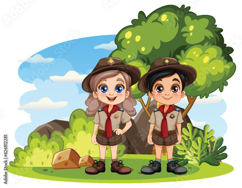 Scout Boy and Girl Cartoon Character