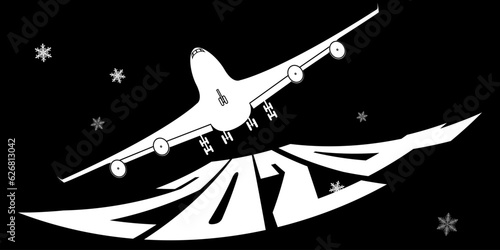 2024, new year, elegant vector illustration, number 2024 logo. The plane takes off in the new 2024
