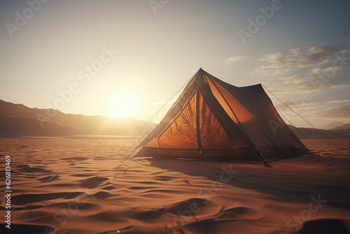 An image of a tent in a desert - Generative AI