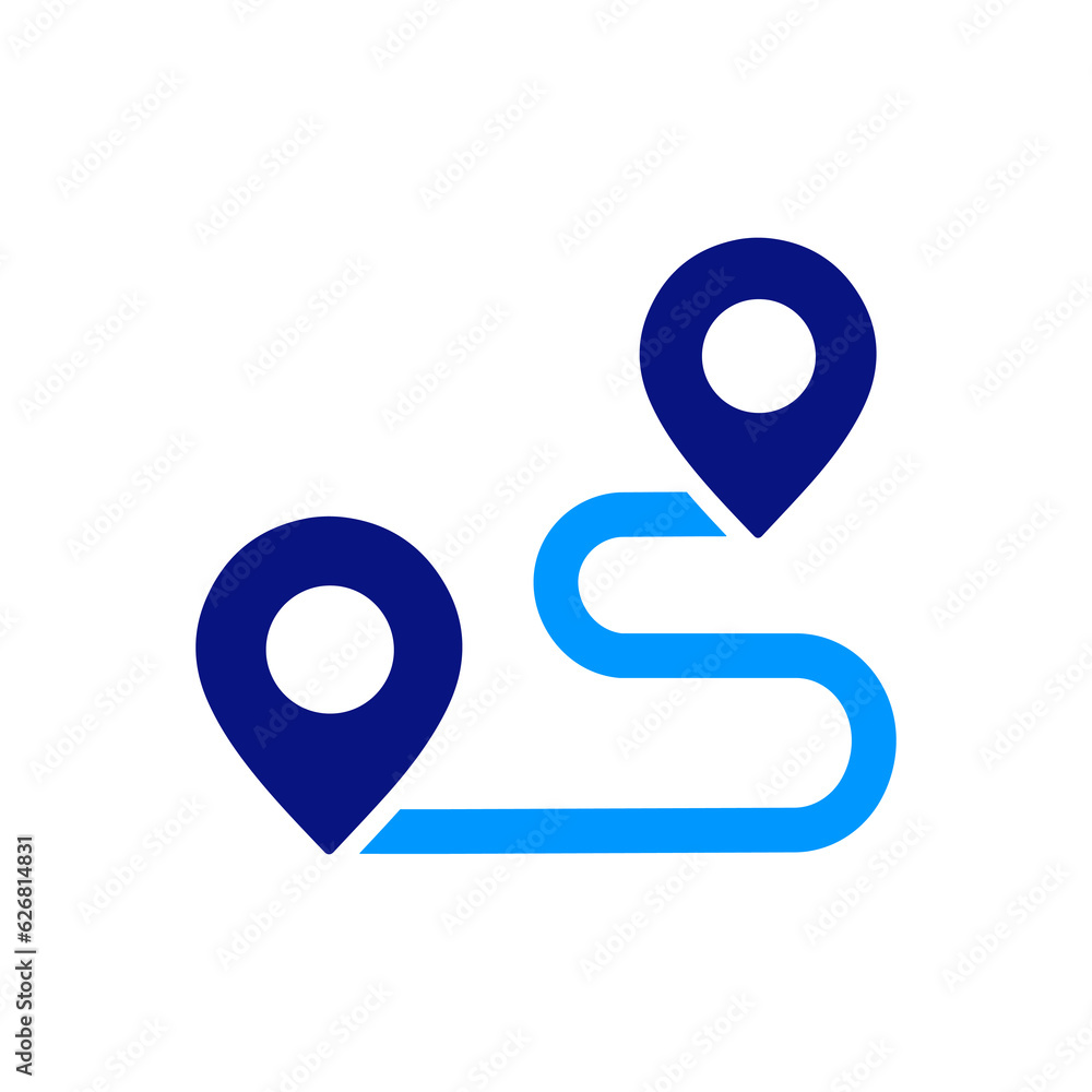 Distance, map, road. Routing, Route Start. Pin Map Path, Tranportation