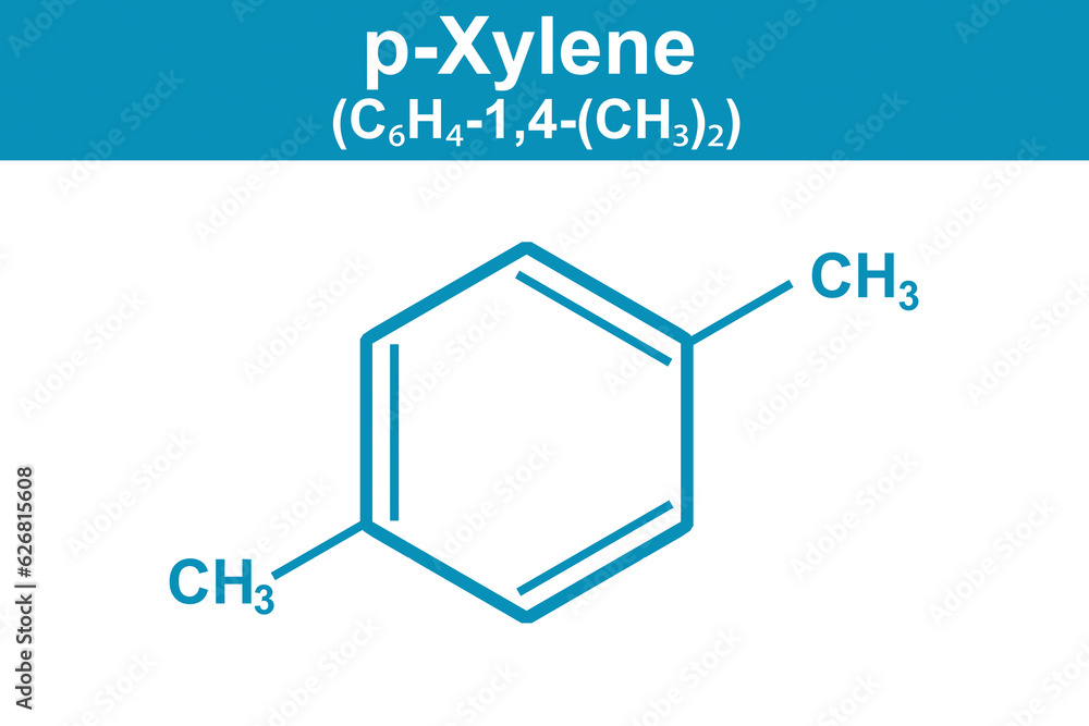 Chemistry illustration of p-Xylene C6H4-1,4-(CH3)2 in blue Chemistry illustration of p-Xylene C6H4-1,4-(CH3)2 in blue
