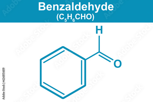 Chemistry illustration of Benzaldehyde in blue