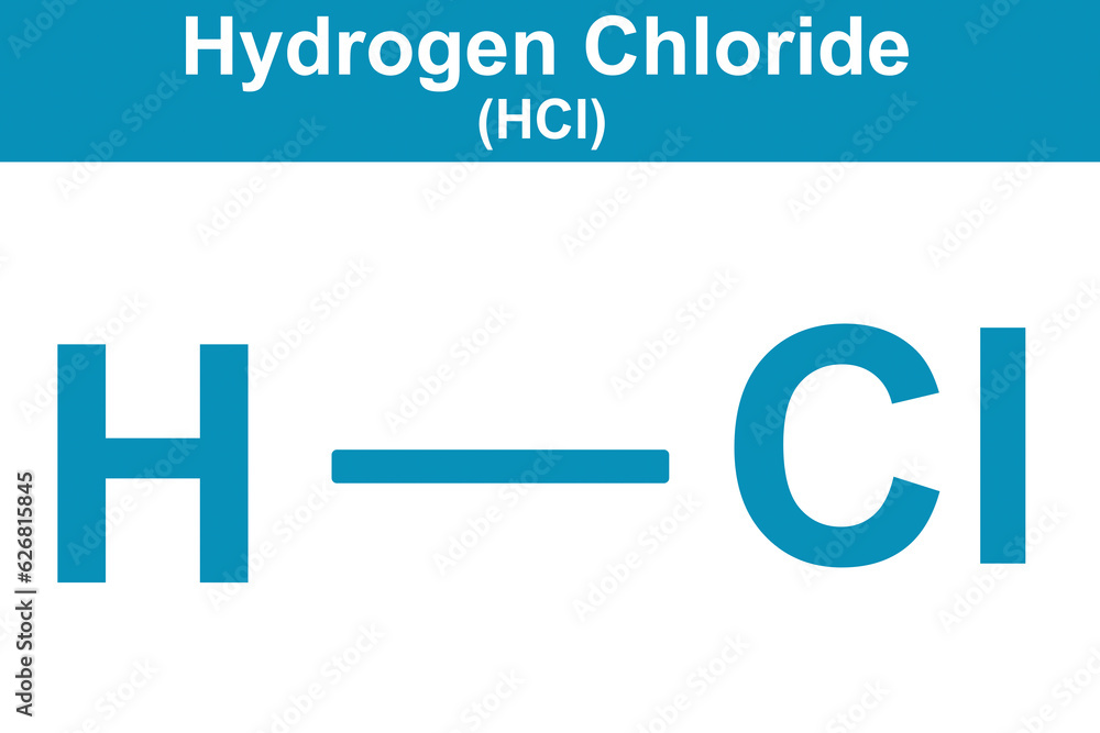 Chemistry illustration of Hydrogen Chloride in blue Chemistry illustration of Hydrogen Chloride in blue