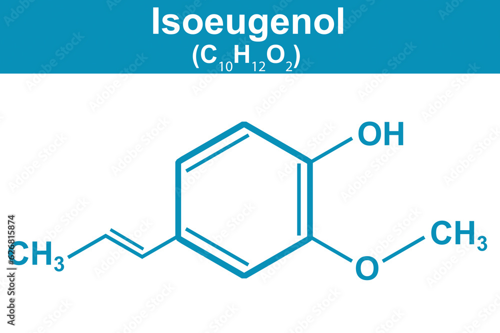 Chemistry illustration of Isoeugenol in blue Chemistry illustration of Isoeugenol in blue