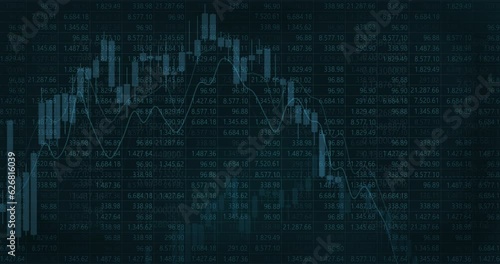 Animated candlestick chart. Global stock exchance market. Financial trading prices. Global finance exchange index concept. Cryptocurrency or stock market chart and data value table. Buy and sell. 4k 