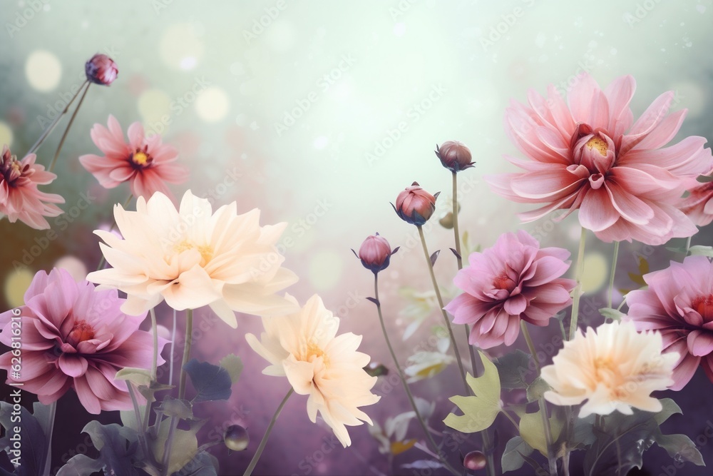 Obraz premium space flower spring design watercolor valentine color peonies pastel copy blossom background. Generative AI.