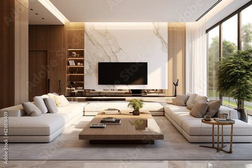 Luxury living room interior design. 3d rendering mock up © Teerasak