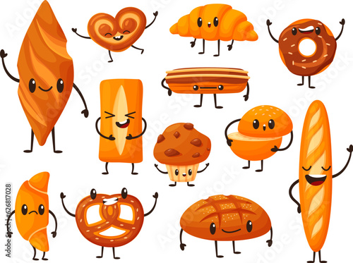 Obraz na plátně Funny bread characters, variety breads with cartoon faces