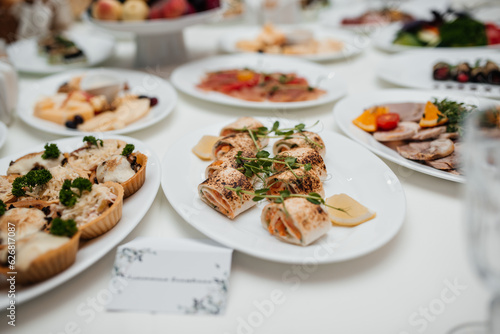 restaurant, beautifully served table with delicious food