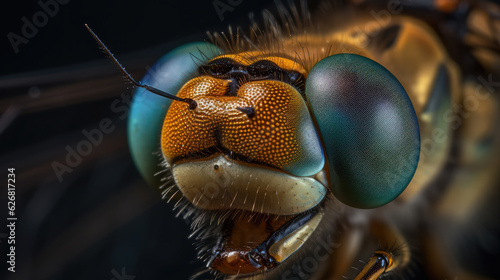 Macro shot of the eyes of a dragonfly. Generative AI.