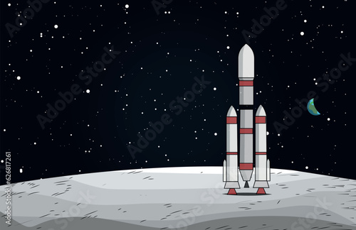 chandrayaan landed on moon with drak blue sky and stars | ISRO  Satellite Luanch Vehicle (GSLV) vector
 illustretion | Idian Space Program
