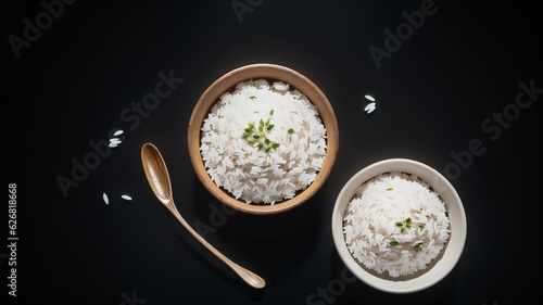 2 bowls of rice with a spoon