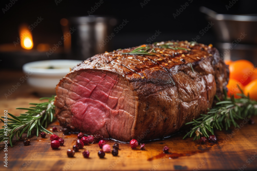 Grilled tender, lean cut of beef from the tenderloin. Professional pastel color room grading