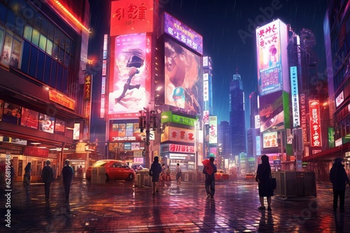 アニメ風の都市の夜景：AI作品
