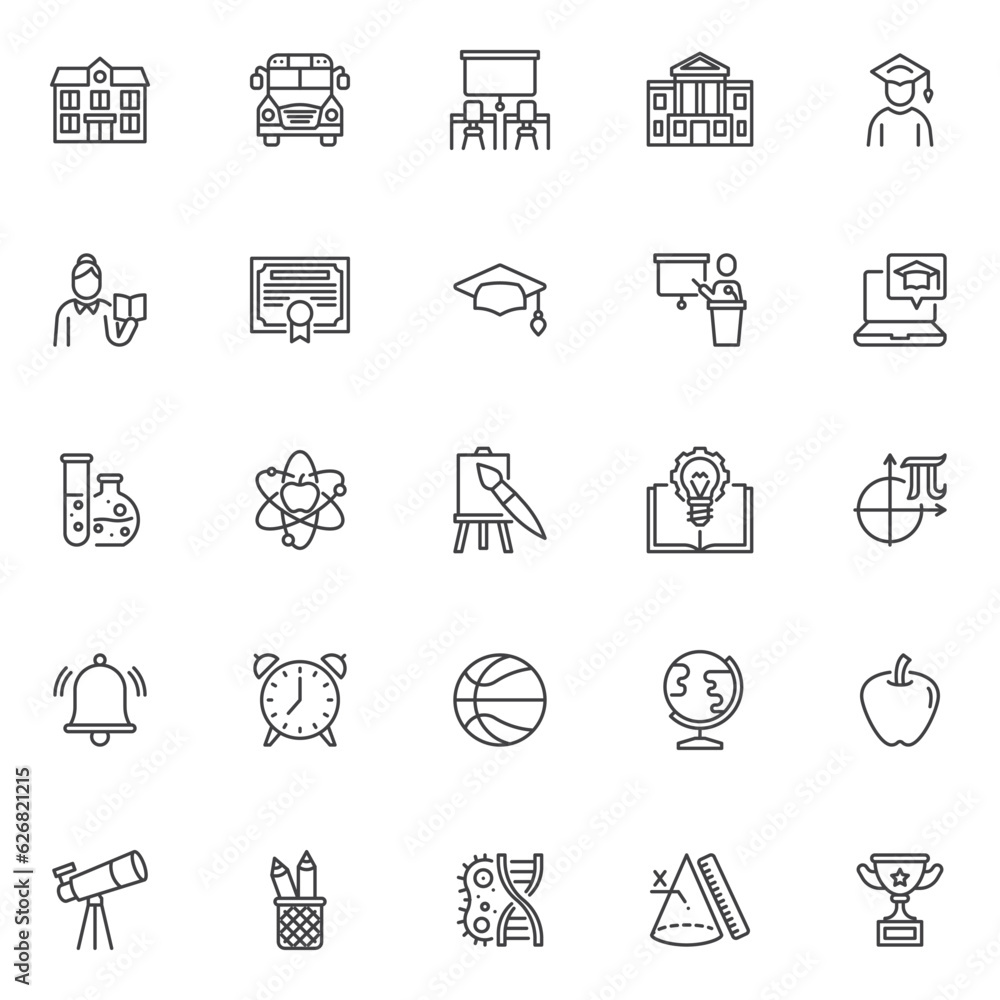 Fototapeta premium Back to school related line icons set