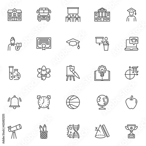 Back to school related line icons set