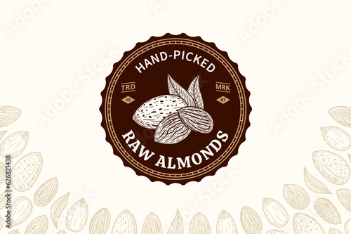 Vector almonds logo design template. Almonds seeds and shells illustration