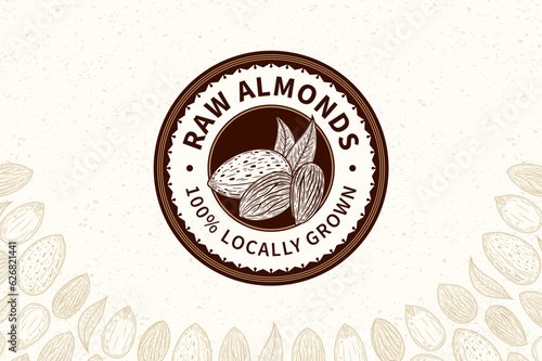 Vector raw almonds logo. Almonds seeds and shells illustration