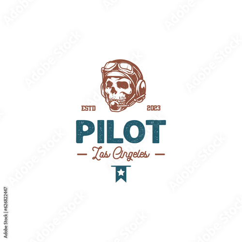 skull pilot vintage retro logo