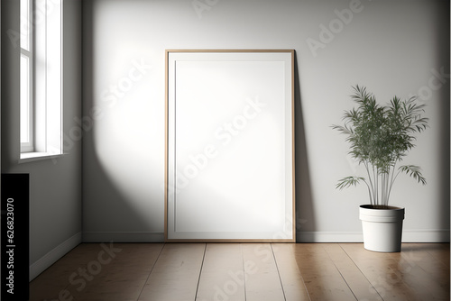 frame mockup in room with aesthetic plant   wall art mockup for poster aesthetic look  poster mockup