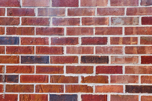 Background asset red brick wall with varying hues and white mortar photo