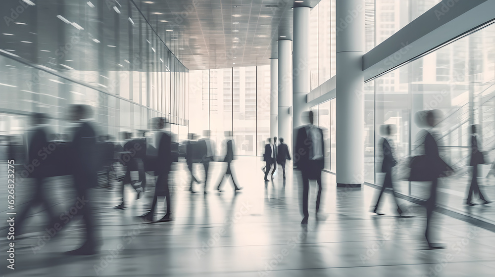Blurred business People in Motion Walking through the Office. Business people walking at modern office in Motion blur Blurred business People in Motion Walking through the Office. Business people walking at modern office in Motion blur