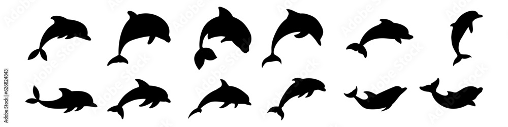 Fototapeta premium Dolphin icon vector set. Fish illustration sign collection. killer whale symbol. Sea life logo.