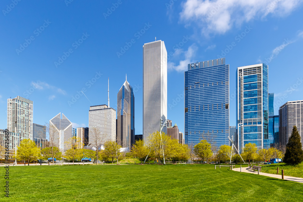 Chicago city downtown skyline skyscraper in the United States