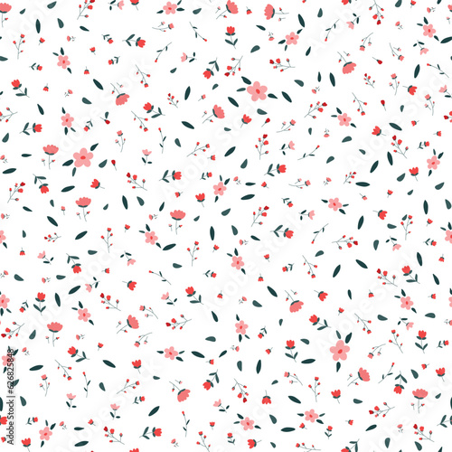 Seamless pattern with small rose on white background. Vector illustration.