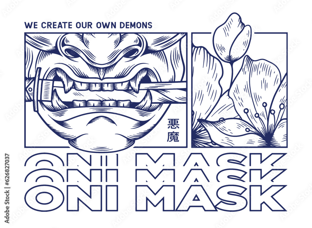 Japanese Demon Oni Mask illustration t shirt design