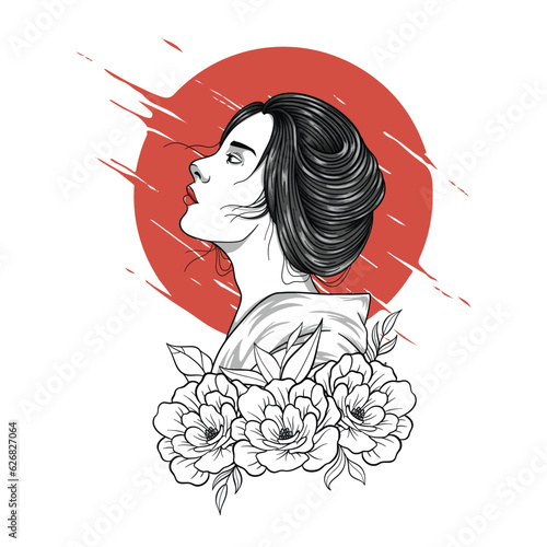 Geisha Japanese illustration t shirt design