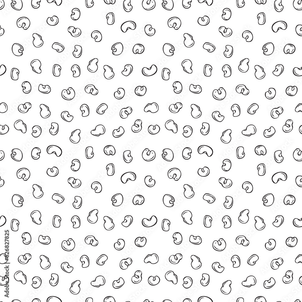 Seamless pattern with black contour quinoa seeds, grains, vegan protein food hand drawn vector outline illustration